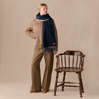 HERMES シルバー メッシュ ストールホルダー ストール 《イカット・バール・ドプスタクル》 - ブルー